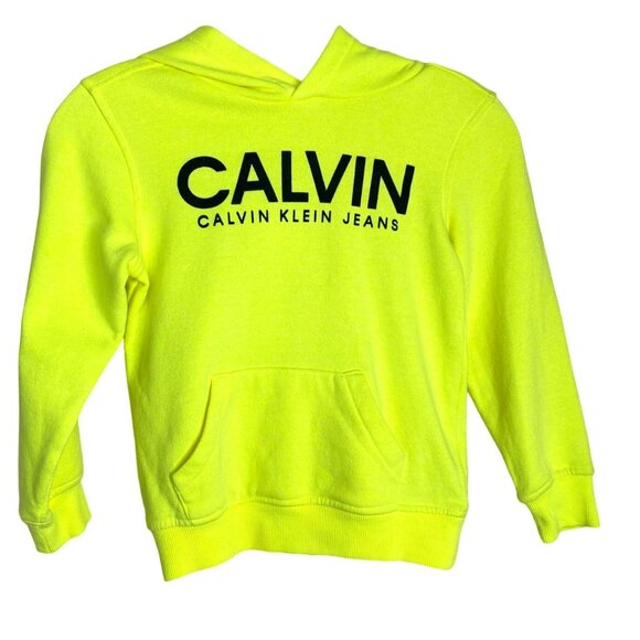 Calvin Klein Kids Yellow Hoodie with Kangaroo Pockets Size 6 Dopamine Athletic - Picture 1 of 7